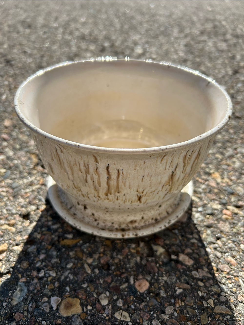 Handmade Pottery Planter Bowl in Cream and Brown - Elegant Indoor Pot